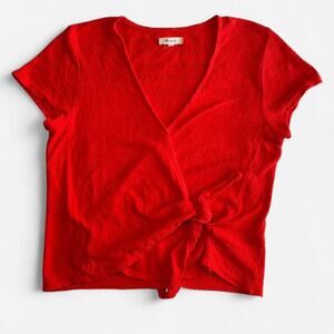 Madewell Women M Cotton Short Sleeve Blouse Red Textured
